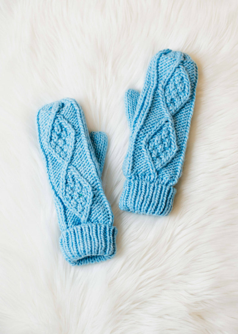 Light Blue Cable Knit Mittens
