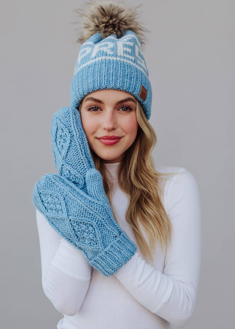 Light Blue Cable Knit Mittens