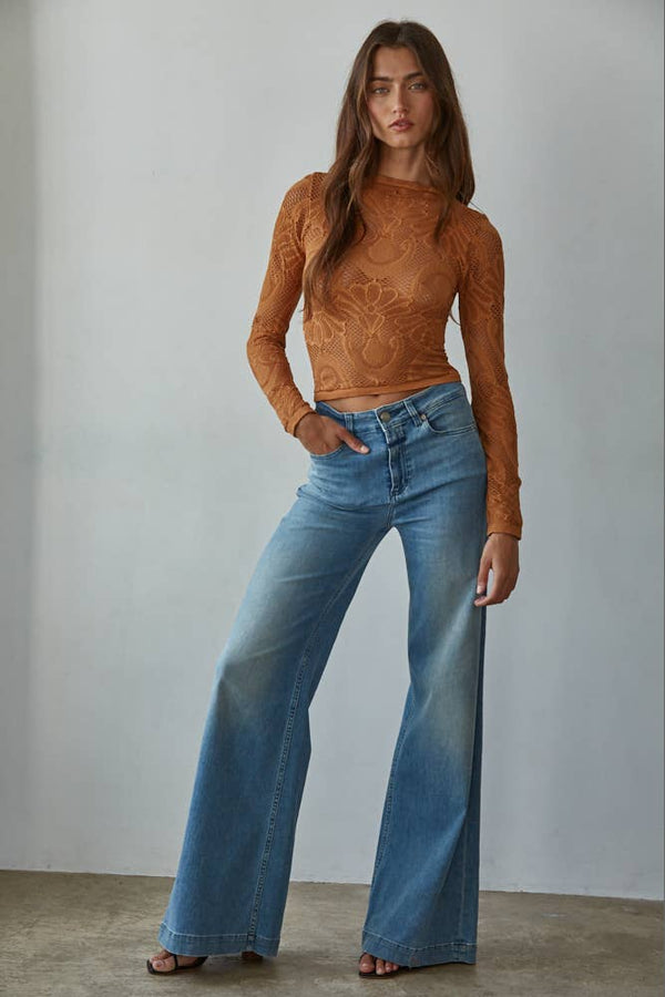 Seamless Jacquard Mock Neck Top