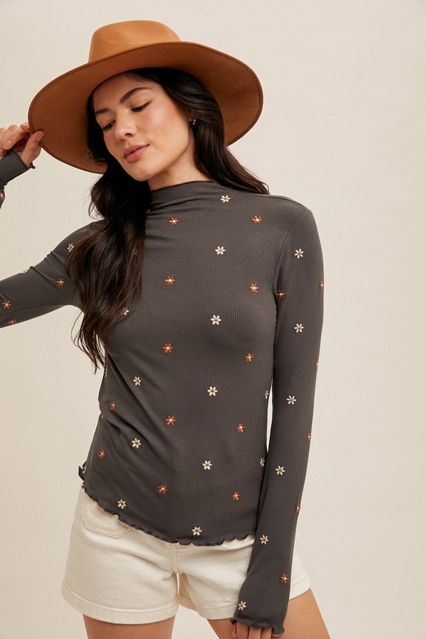 Flower Mock Neck