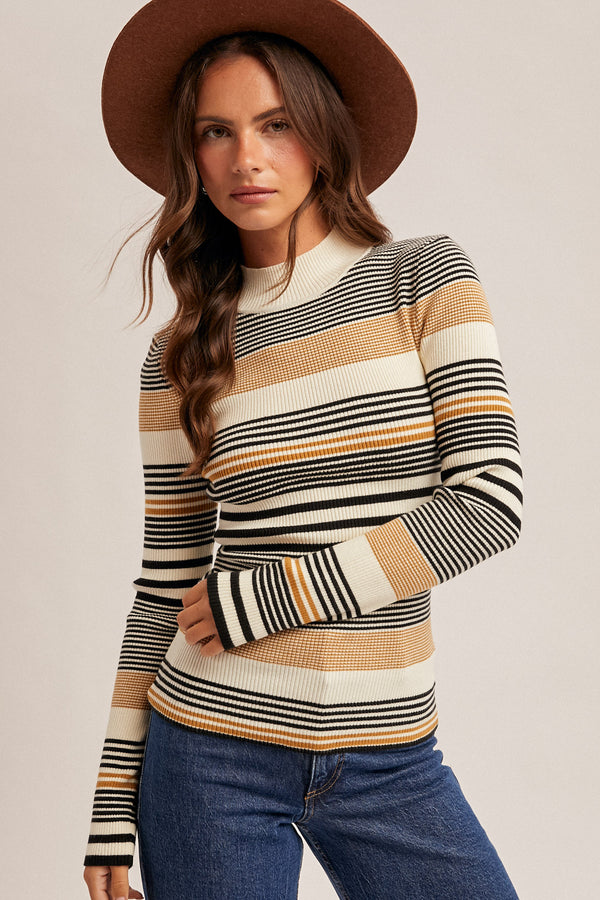 Marci Stripe Mock Neck