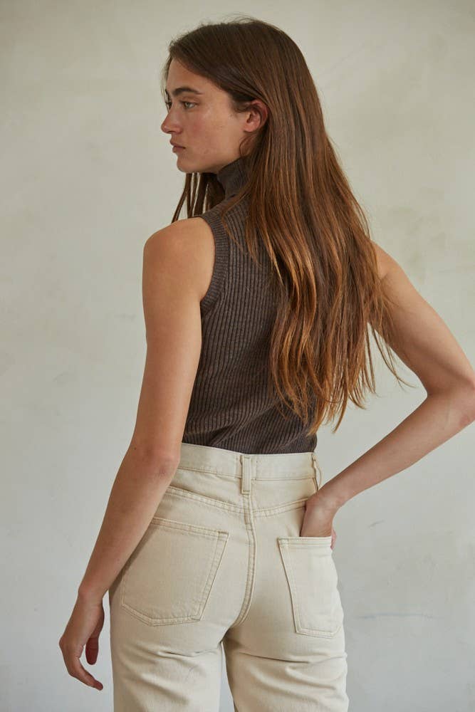 Knit Turtleneck Sleeveless/Chocolate