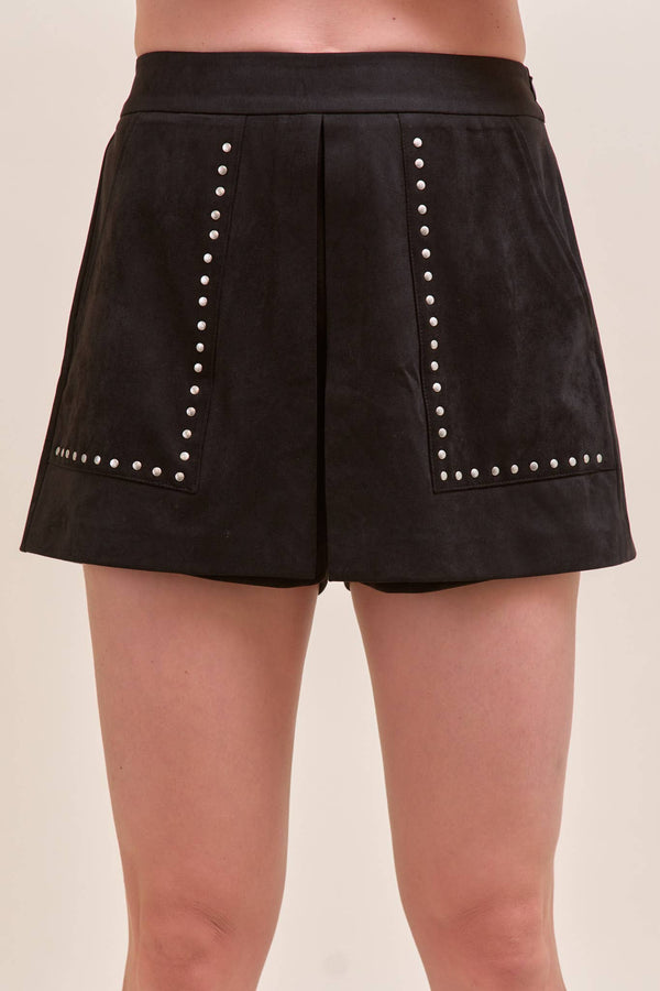 Studded Black Skort