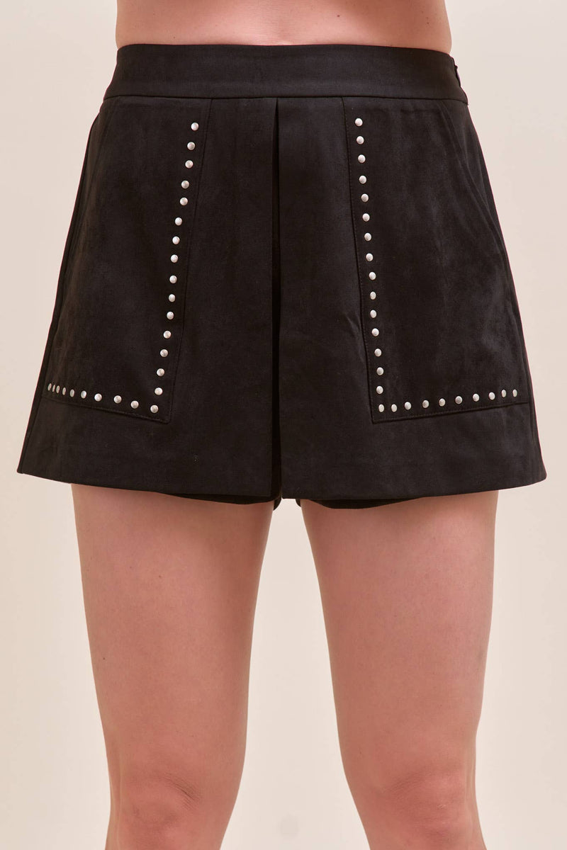 Studded Black Skort