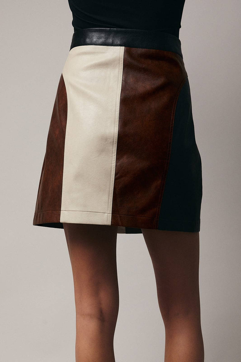 Leather Colorblock Mini Skirt