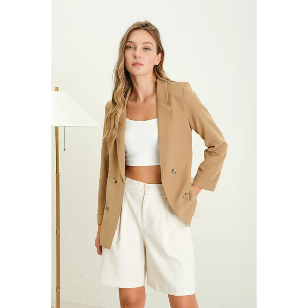 Tan Folded Sleeve Blazer