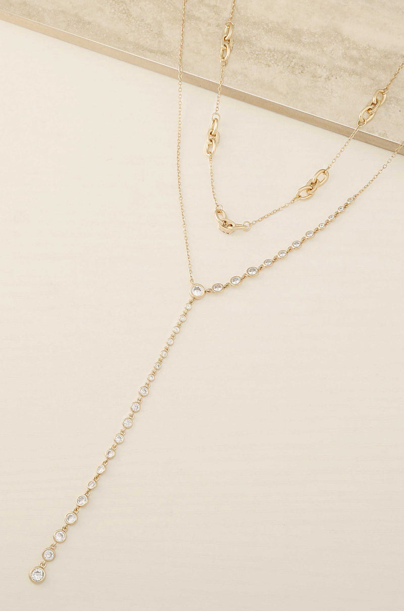 Asymmetrical Crystals Lariat 18k Gold Plated Necklace Set