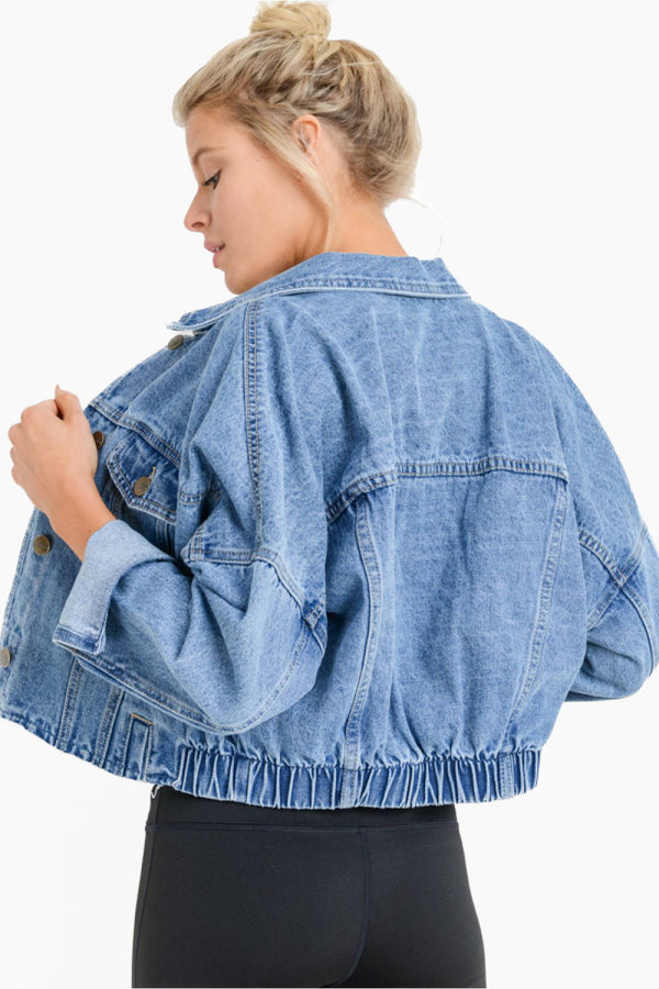 Raw & Ribbed Crop Denim Jacket