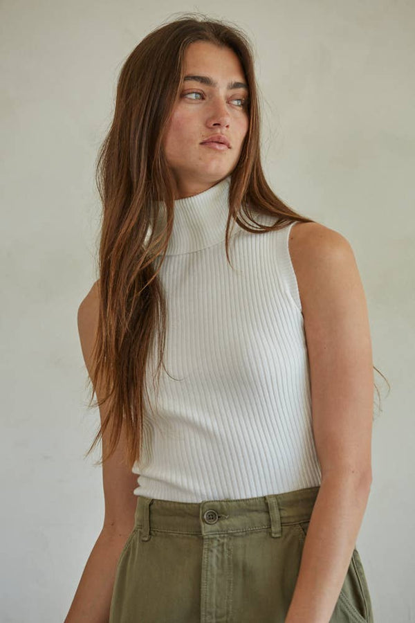 Turtleneck Sleeveless Pullover  White
