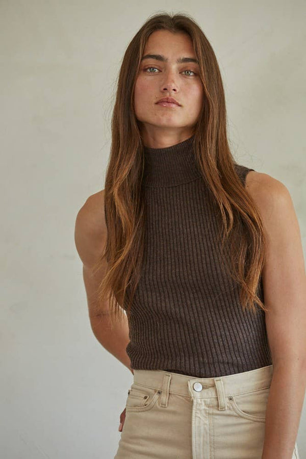 Knit Turtleneck Sleeveless/Chocolate