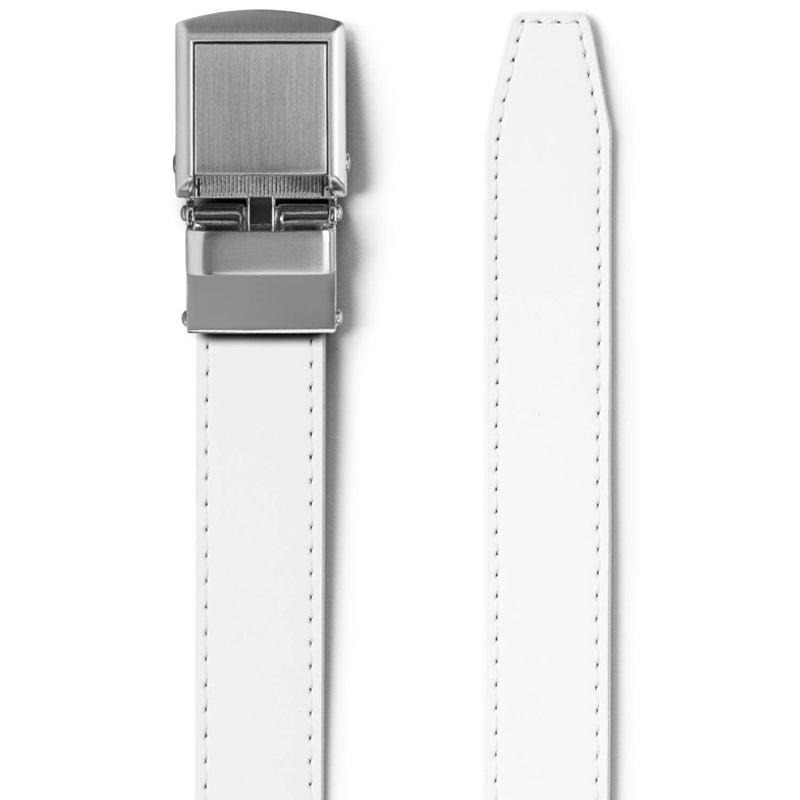 Skinny White Belt - Silver Buckle