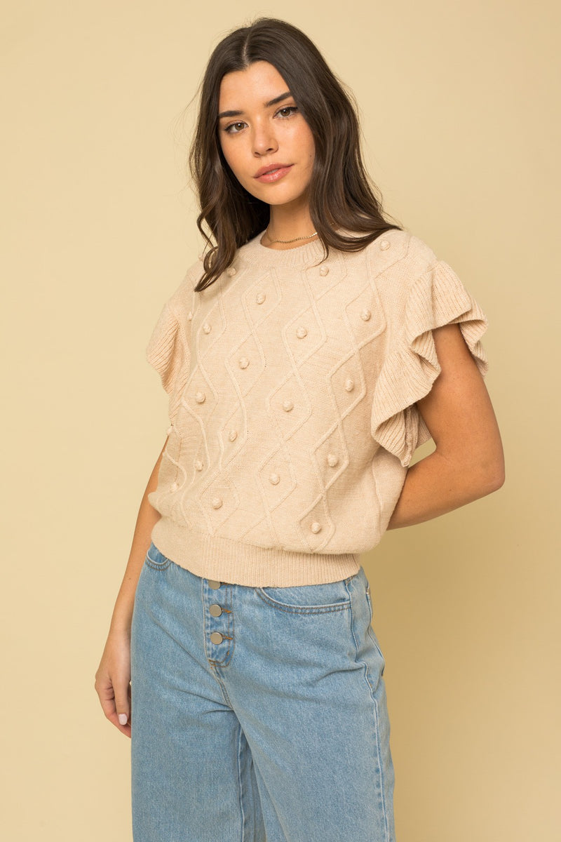 Ruffle Pom Pom Sweater