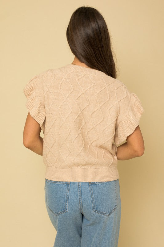 Ruffle Pom Pom Sweater