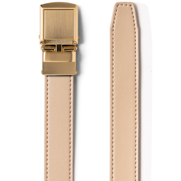 Skinny Beige Belt - Gold Buckle