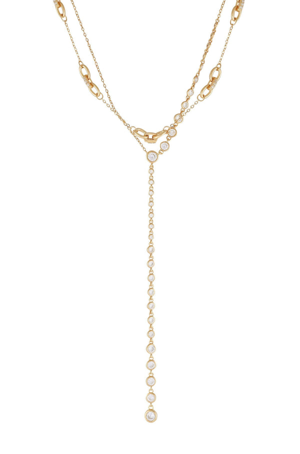 Asymmetrical Crystals Lariat 18k Gold Plated Necklace Set